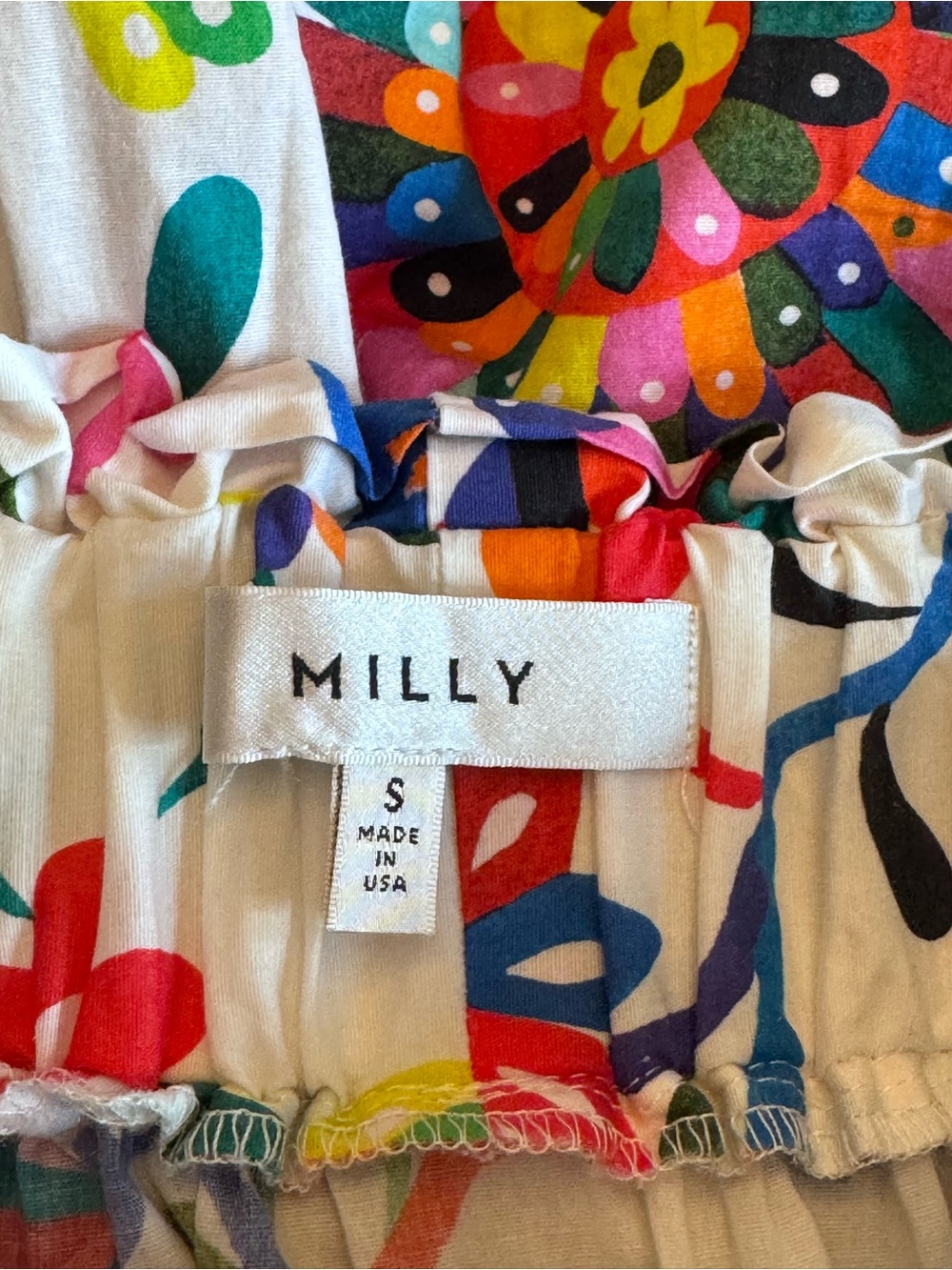 MILLY Paperbag Waist Floral Skirt | Colorful Folk Art Print Cotton Tie Waist - Picture 5 of 7